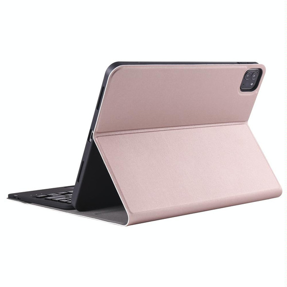 A11B-A Lambskin Texture Ultra-thin Bluetooth Keyboard Leatherette Case with Pen Holder & Touchpad - iPad Air 5 2022 / Air 4 2020 10.9 & Pro 11 inch 2021 / 2020 / 2018(Rose Gold)