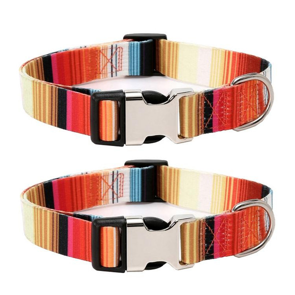 2 PCS Pet Ethnic Style Polyester Cotton Print Pattern Collar, Size: XL: 2.5x43-71cm(Orange Stripe)