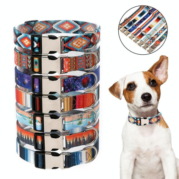 2 PCS Pet Ethnic Style Polyester Cotton Print Pattern Collar, Size: M: 2.0x32-52cm(Diamond )