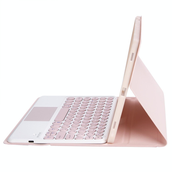 YT098B-A Detachable Candy Color Skin Feel Texture Round Keycap Bluetooth Keyboard Leather Case with Touch Control -  iPad Air 4 10.9 2020 / Air 5 10.9 2022 (Pink)