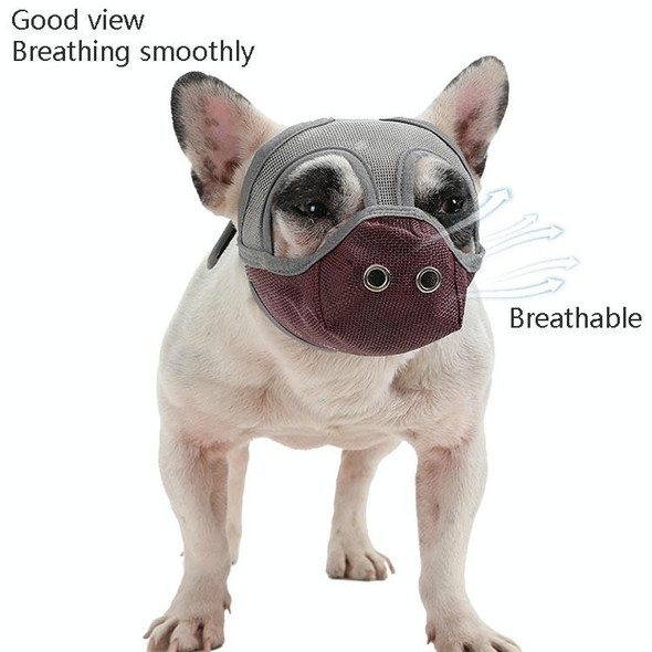 Bulldog Mouth Cover Flat Face Dog Anti-Eat Anti-Bite Drinkable Water Mouth Cover L(Wine Red)