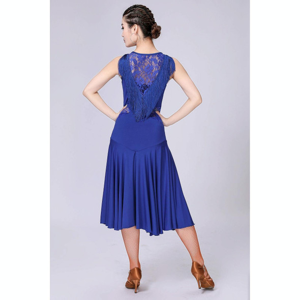 Sleeveless Fringed Latin Dance Dress Competition Performance Suit With Separate Bottoms (Color:Sapphire Blue Size:L)