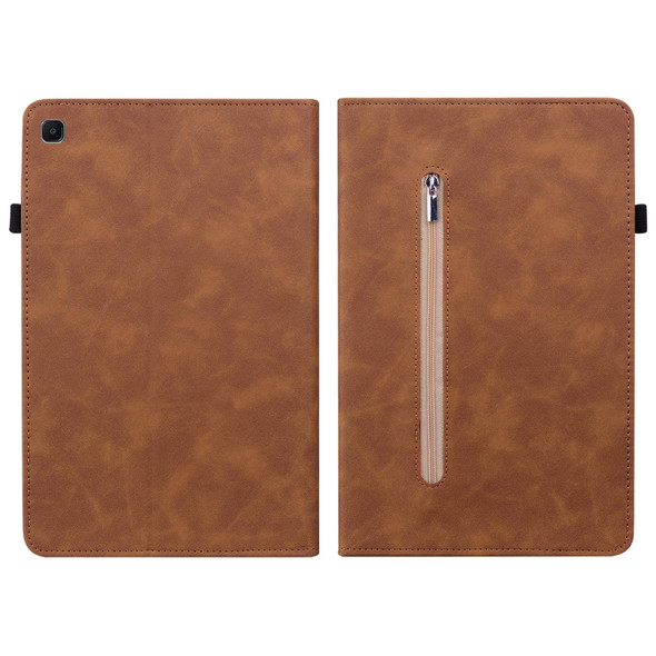 Samsung Galaxy Tab S6 Lite SM-P610 Skin Feel Solid Color Zipper Smart Leather Tablet Case(Brown)