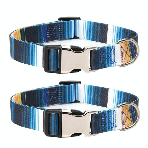 2 PCS Pet Ethnic Style Polyester Cotton Print Pattern Collar, Size: XL: 2.5x43-71cm(Blue Stripes)