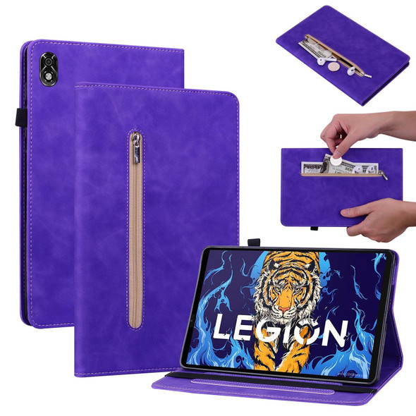 Lenovo Legion Y700 TB-9707F Skin Feel Solid Color Zipper Leather Tablet Case(Purple)