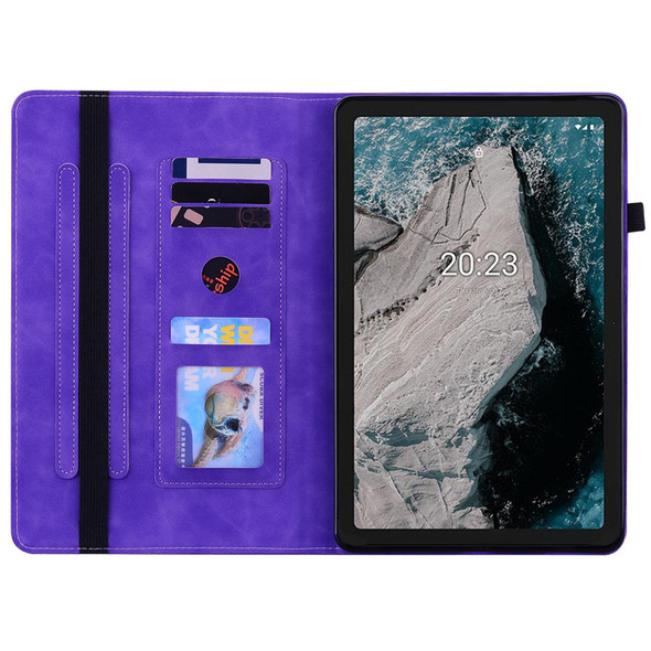 Nokia T20 10.4 2021 Skin Feel Solid Color Zipper Leather Tablet Case(Purple)