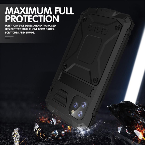 iPhone 11 Shockproof Waterproof Dust-proof Metal + Silicone Protective Case with Holder(Black)