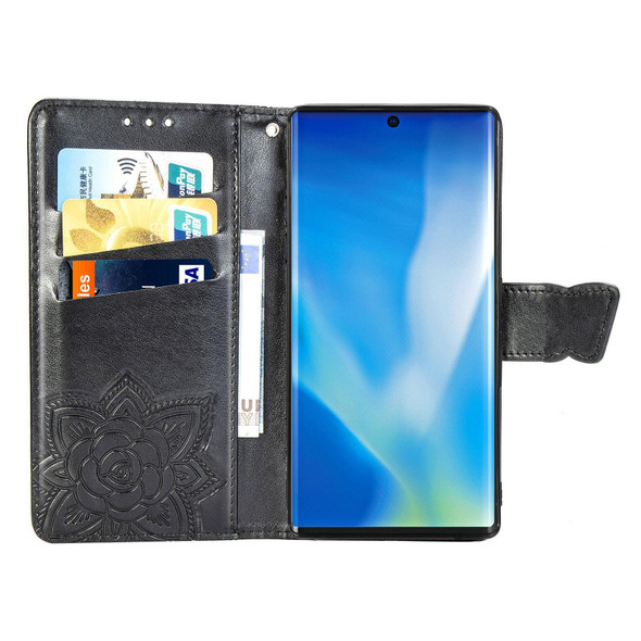 Arrows NX9 F-52A Butterfly Love Flower Embossed Horizontal Flip Leatherette Case with Bracket / Card Slot / Wallet / Lanyard(Black)