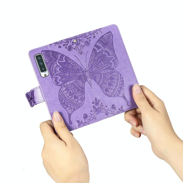 Arrows NX9 F-52A Butterfly Love Flower Embossed Horizontal Flip Leatherette Case with Bracket / Card Slot / Wallet / Lanyard(Light Purple)