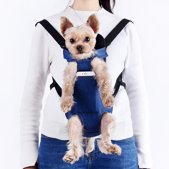 Dog Going Out Foldable On Chest Backpack Pet Carrier Bag, Colour: Blue Denim (Four Seasons)(L)