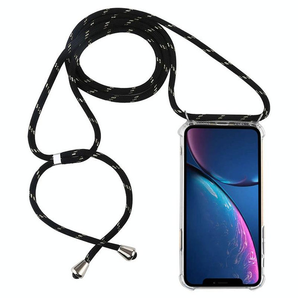 Four-Corner Anti-Fall Transparent TPU Mobile Phone Case With Lanyard for iPhone XR(Black Gold)