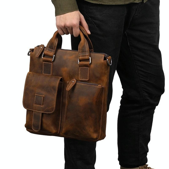 B259 Retro Business Men Bag Vertical Portable Briefcase Messenger Bag, Size: 34x33x6cm(Brown)