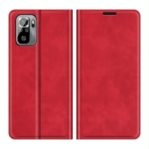 Xiaomi Redmi Note 10 4G / Note 10S Retro-skin Business Magnetic Suction Leather Case with Holder & Card Slots & Wallet(Red)