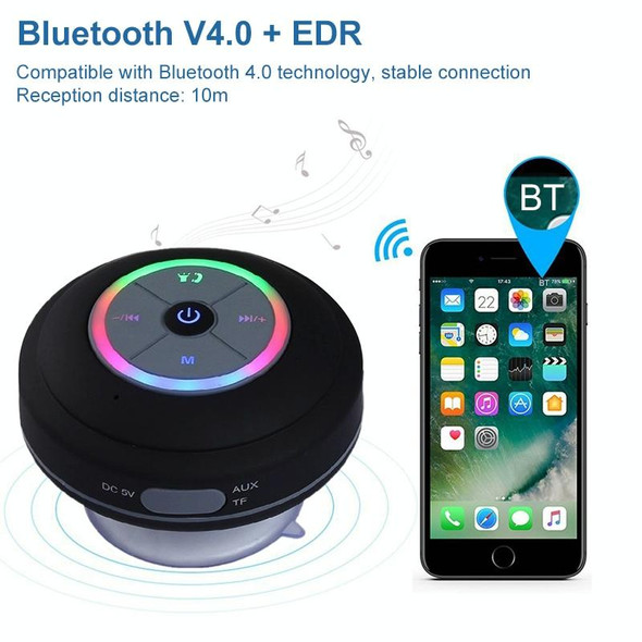 BTS-08 Wireless Bluetooth Speaker Waterproof Led FM Radio Subwoofer Bluetooth Column TF Card Suction Cup Mini Shower Speaker(Blue)
