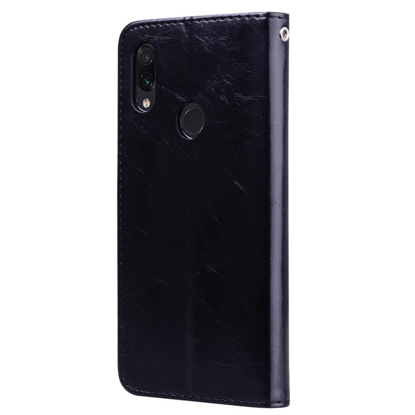 Business Style Oil Wax Texture Horizontal Flip Leatherette Case for Xiaomi Redmi Note7, with Holder & Card Slots & Wallet(Black)