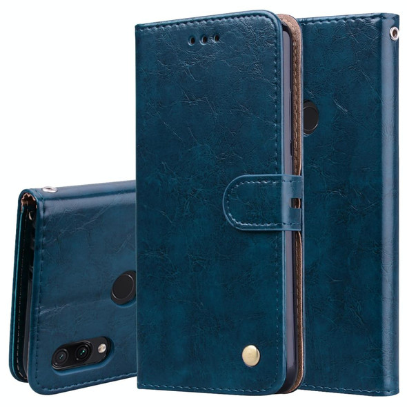 Business Style Oil Wax Texture Horizontal Flip Leatherette Case for XiaoMi RedMi Note7, with Holder & Card Slots & Wallet(Blue)