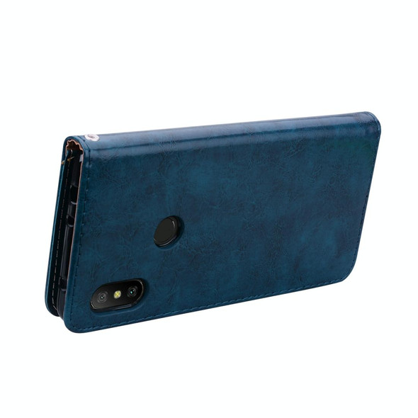 Business Style Oil Wax Texture Horizontal Flip Leatherette Case for Xiaomi Redmi Note 6 Pro, with Holder & Card Slots & Wallet(Navy Blue)