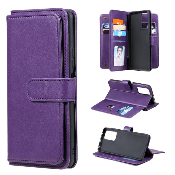 Xiaomi Redmi Note 10 Pro Multifunctional Magnetic Copper Buckle Horizontal Flip Solid Color Leather Case with 10 Card Slots & Wallet & Holder & Photo Frame(Purple)