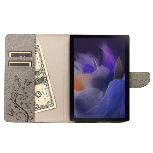Samsung Galaxy Tab A8 10.5 2021 X200 / X205 Butterfly Flower Embossing Pattern Leather Tablet Case(Grey)