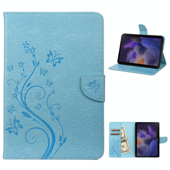 Samsung Galaxy Tab A8 10.5 2021 X200 / X205 Butterfly Flower Embossing Pattern Leather Tablet Case(Blue)