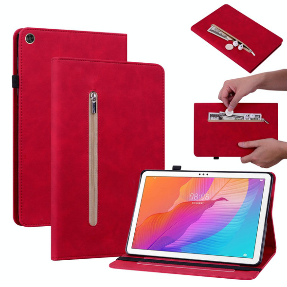 Huawei MatePad T 10s/Enjoy Tablet 2 Skin Feel Solid Color Zipper Leather Tablet Case(Red)