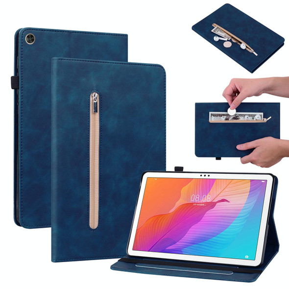 Huawei MatePad T 10s/Enjoy Tablet 2 Skin Feel Solid Color Zipper Leather Tablet Case(Blue)