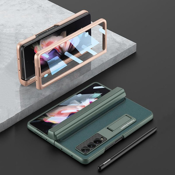 Samsung Galaxy Z Fold3 5G GKK Magnetic Hinge Plain Leather Phone Flip Case with Pen Box(Silver)