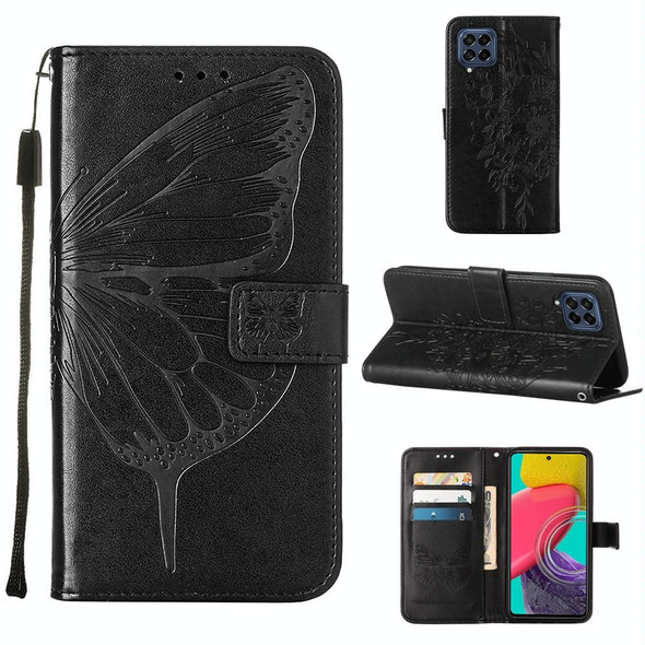 Samsung Galaxy M33 5G Embossed Butterfly Leather Phone Case(Black)