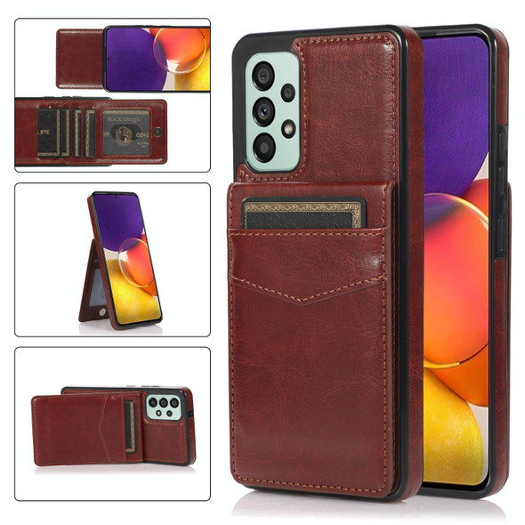 Samsung Galaxy A73 5G Solid Color PC + TPU Protective Case with Holder & Card Slots(Brown)