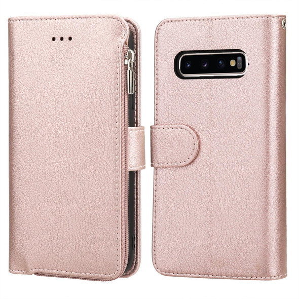 Samsung Galaxy S10 Microfiber Zipper Horizontal Flip Leather Case(Rose Gold)