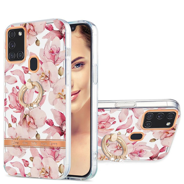 Samsung Galaxy A21s / A217F Ring IMD Flowers TPU Phone Case(Pink Gardenia)
