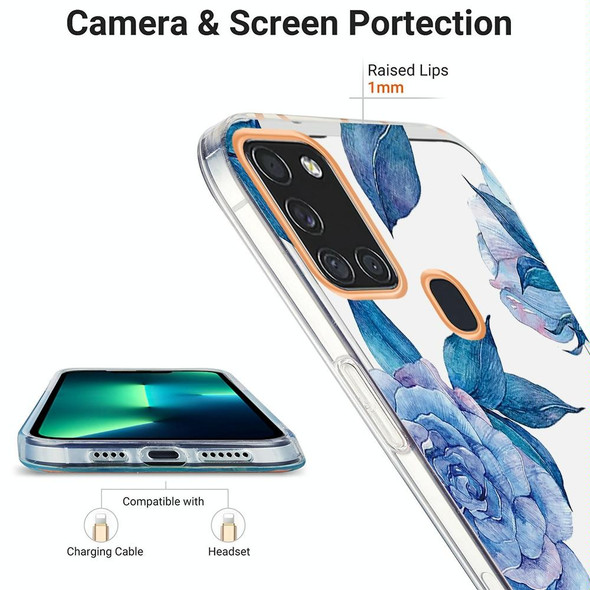 Samsung Galaxy A21s / A217F Ring IMD Flowers TPU Phone Case(Blue Peony)