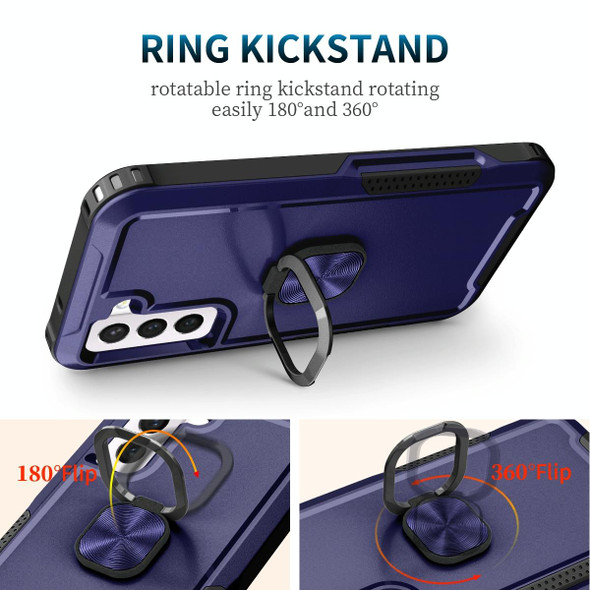 Samsung Galaxy S21+ 5G 3 in 1 Ring Holder PC + TPU Phone Case(Navy Blue)