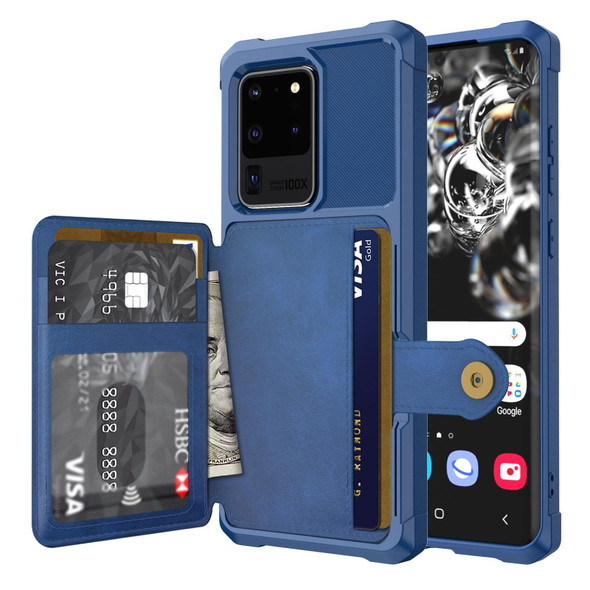 Samsung Galaxy S20 Ultra Magnetic Wallet Card Bag Leather Phone Case(Navy Blue)
