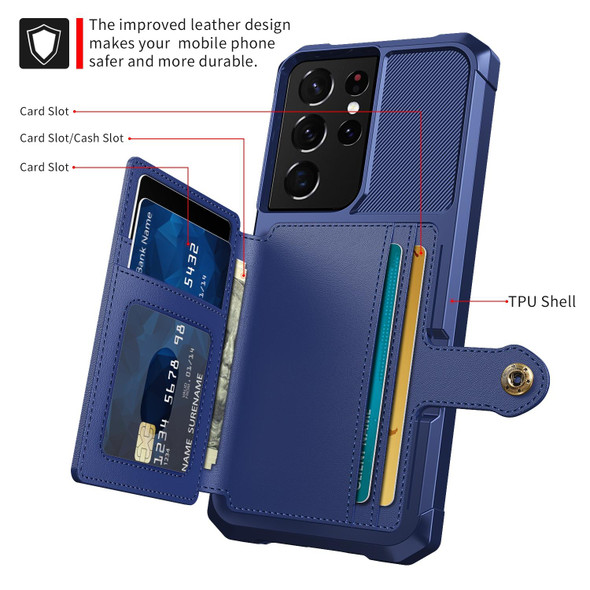 Samsung Galaxy S21 Ultra 5G Magnetic Wallet Card Bag Leather Phone Case(Navy Blue)