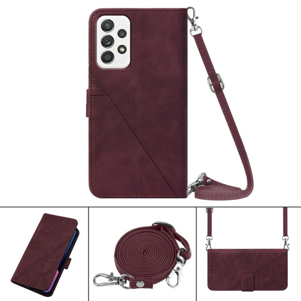 Samsung Galaxy A72 4G / 5G Crossbody 3D Embossed Flip Leather Phone Case(Wine Red)