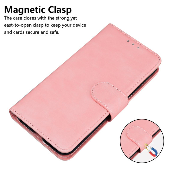 Samsung Galaxy S21 Ultra 5G Skin Feel Pure Color Flip Leather Phone Case(Pink)