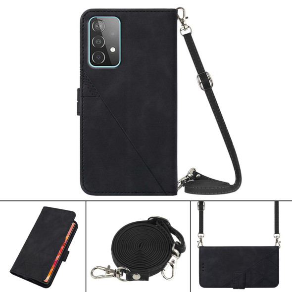 Samsung Galaxy A52 4G / 5G Crossbody 3D Embossed Flip Leather Phone Case(Black)