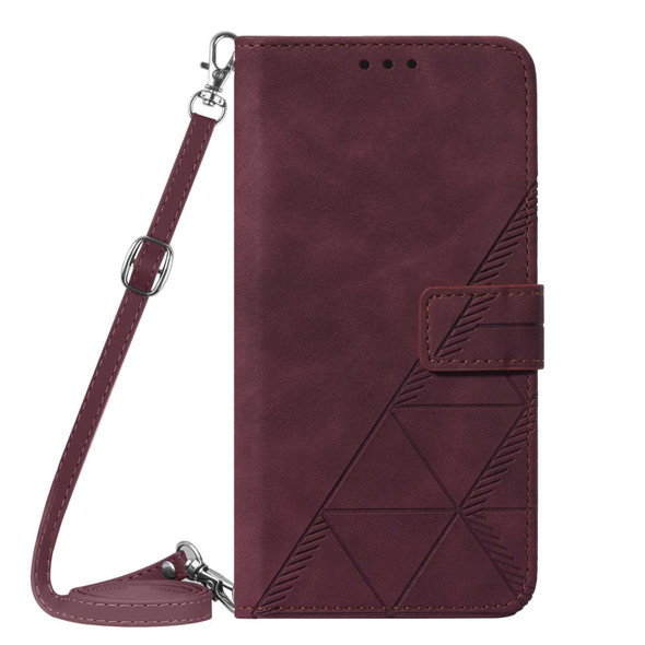 Samsung Galaxy S22+ 5G Crossbody 3D Embossed Flip Leather Phone Case(Wine Red)