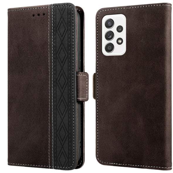 Samsung Galaxy A72 4G / 5G Stitching Side-Magnetic RFID Leather Phone Case(Coffee)