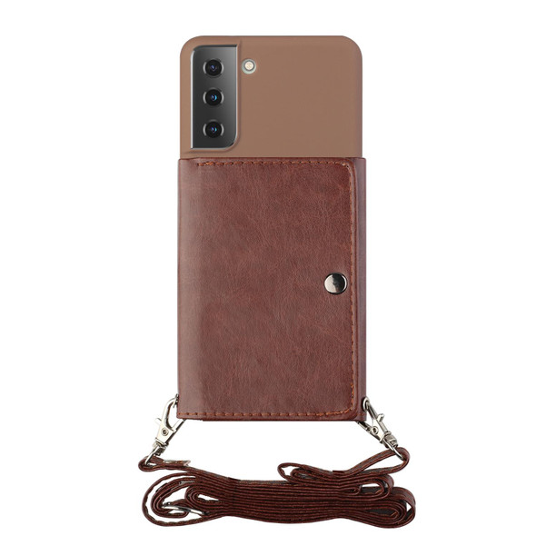 Samsung Galaxy S22+ 5G Crossbody Lanyard Wallet Card Bag Phone Case(Coffee)