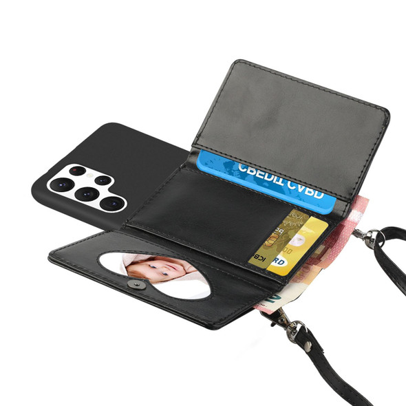 Samsung Galaxy S22 Ultra 5G Crossbody Lanyard Wallet Card Bag Phone Case(Black)