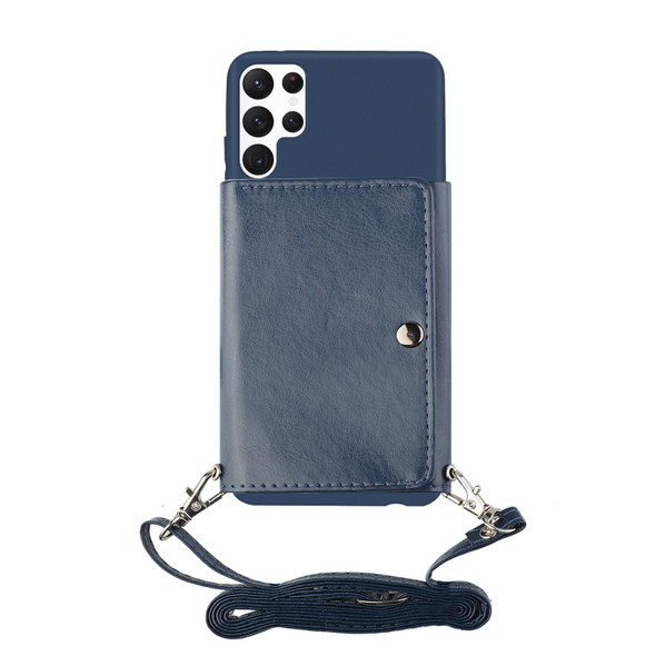 Samsung Galaxy S22 Ultra 5G Crossbody Lanyard Wallet Card Bag Phone Case(Dark Blue)