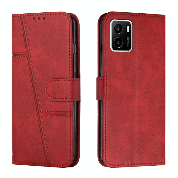 vivo Y15s Stitching Calf Texture Buckle Leather Phone Case(Red)