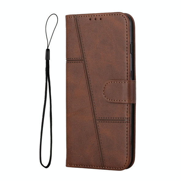 vivo Y15s Stitching Calf Texture Buckle Leather Phone Case(Brown)