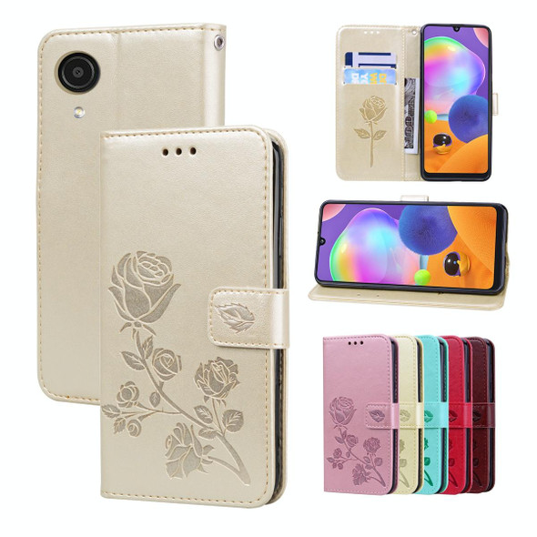 Samsung Galaxy A03 Core Rose Embossed Leather Phone Case(Gold)