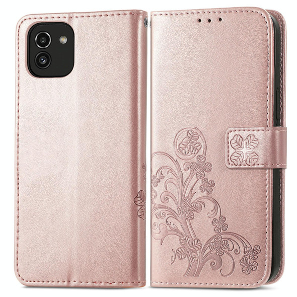 Samsung Galaxy A03 Four-leaf Clasp Embossed Leather Phone Case(Rose Gold)