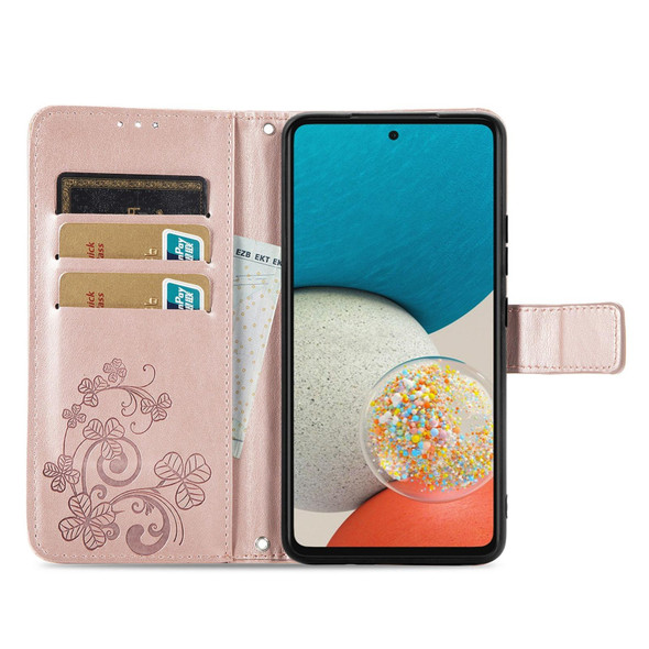 Samsung Galaxy A73 5G Four-leaf Clasp Embossed Leather Phone Case(Rose Gold)
