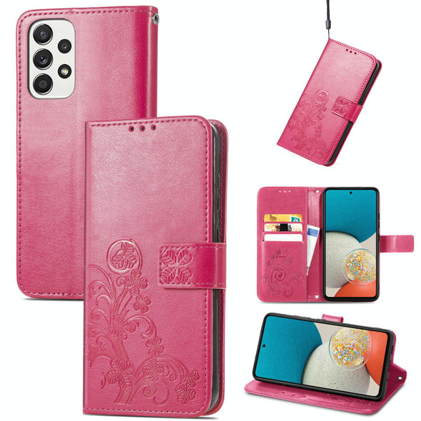 Samsung Galaxy A73 5G Four-leaf Clasp Embossed Leather Phone Case(Rose Red)