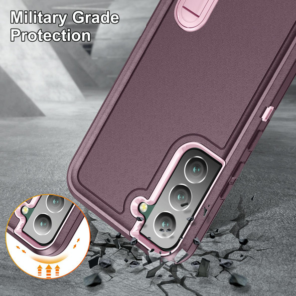 Samsung Galaxy S22+ 5G 3 in 1 Rugged Holder Phone Case(Purple+Pink)